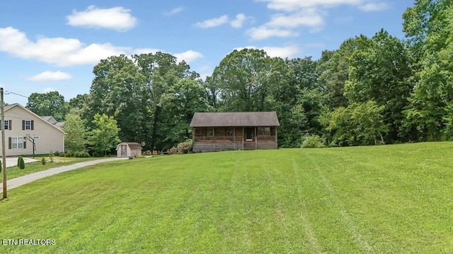 view of yard with a shed