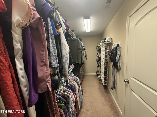 walk in closet with carpet flooring