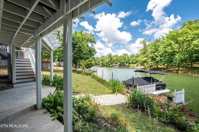 exterior space featuring a water view