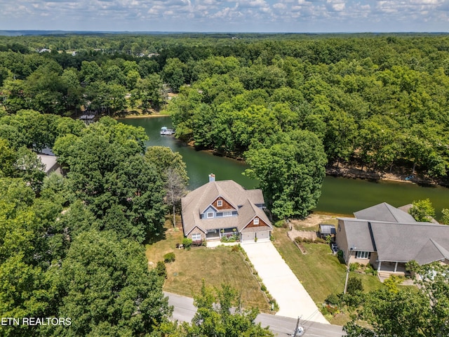 drone / aerial view featuring a water view