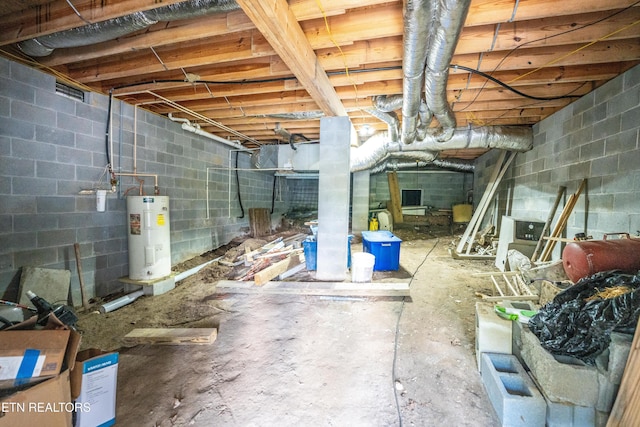 basement with water heater