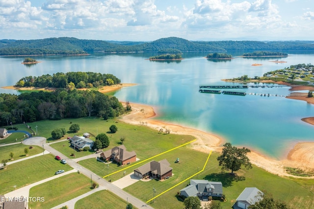 drone / aerial view featuring a water view