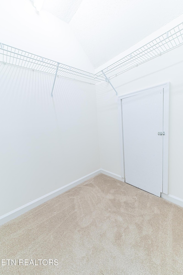 spacious closet with carpet and vaulted ceiling