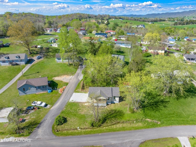 birds eye view of property with a mountain view