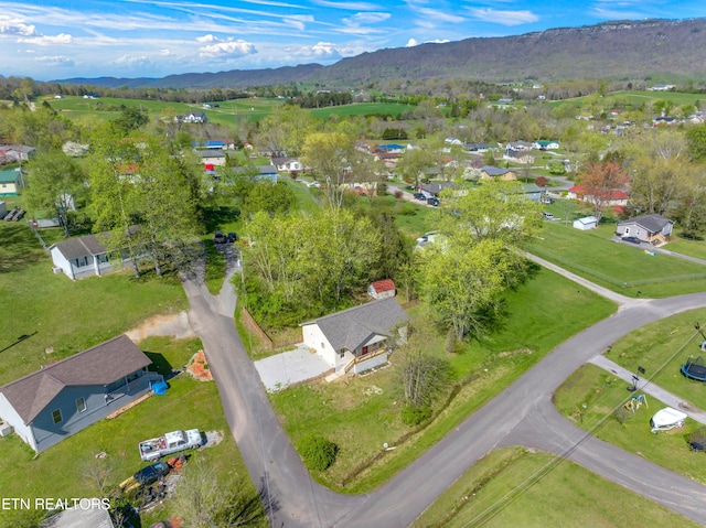 bird's eye view with a mountain view