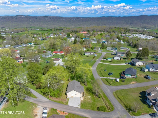 drone / aerial view featuring a mountain view