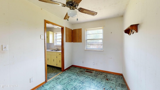 spare room with ceiling fan and sink