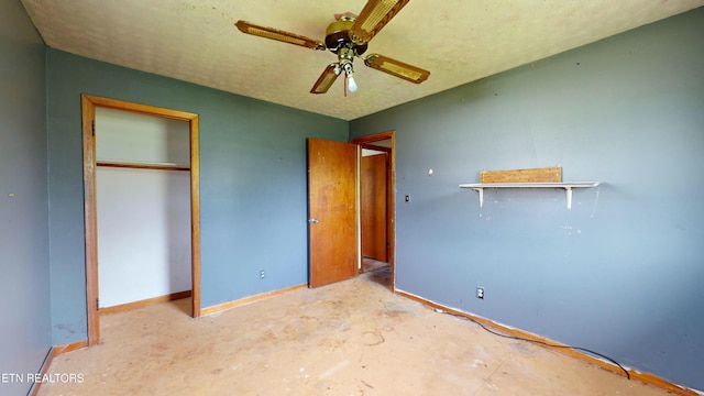 unfurnished bedroom with a closet and ceiling fan