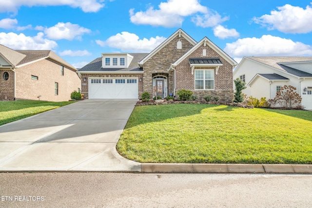 view of front facade featuring a garage and a front yard