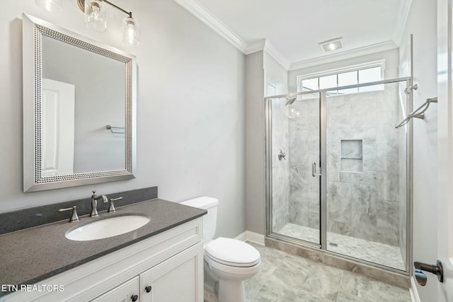 330 Kendall Hunt St, Knoxville, TN 37934 - bathroom with crown molding, vanity, a shower with shower door, and toilet