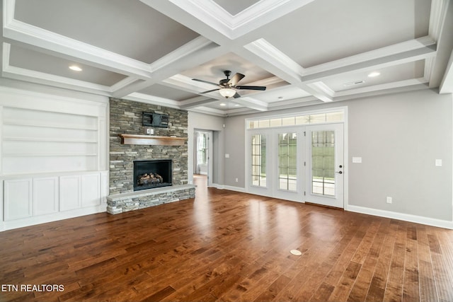 330 Kendall Hunt St, Knoxville, TN 37934 - unfurnished living room with built in shelves, coffered ceiling, and beam ceiling
