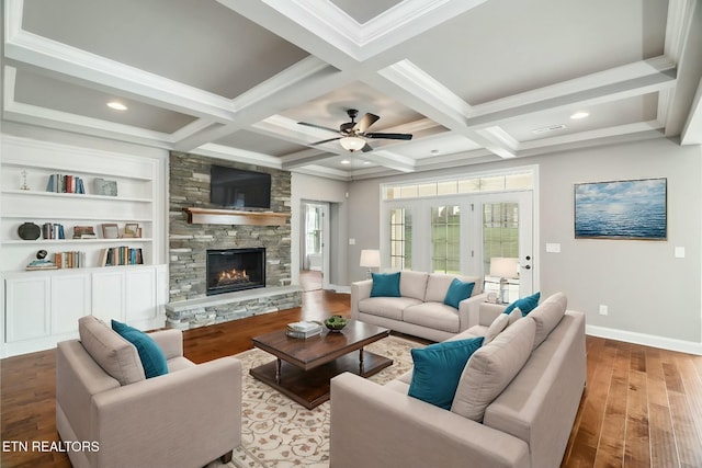 330 Kendall Hunt St, Knoxville, TN 37934 - living room featuring a fireplace, hardwood / wood-style floors, and coffered ceiling