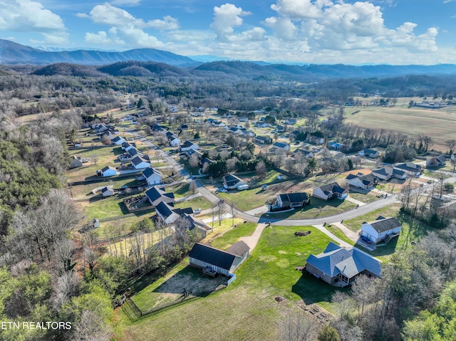 bird's eye view with a mountain view