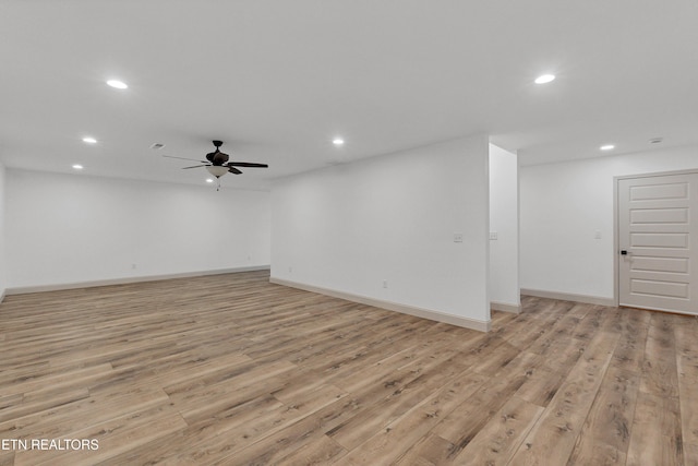 interior space featuring ceiling fan and light hardwood / wood-style floors