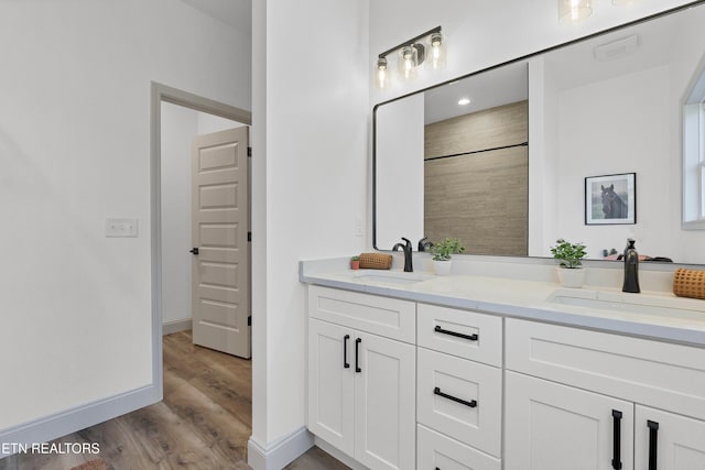 bathroom featuring vanity and wood-type flooring