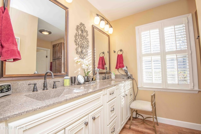 bathroom featuring vanity and wood-type flooring