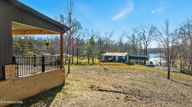 view of yard with a water view