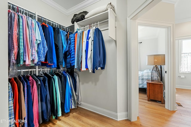 walk in closet featuring wood-type flooring