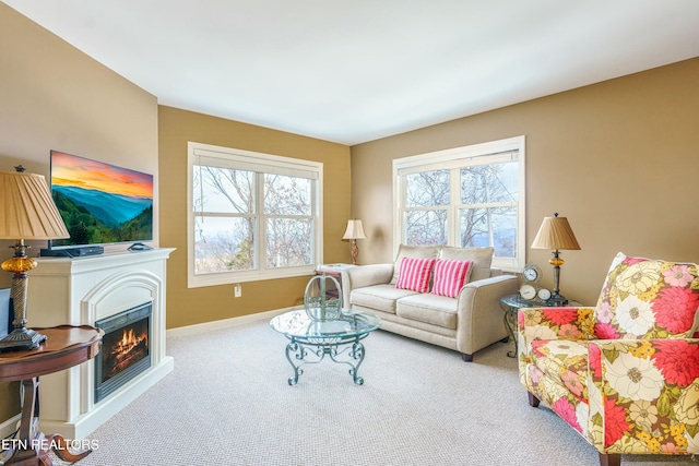 living room with light colored carpet