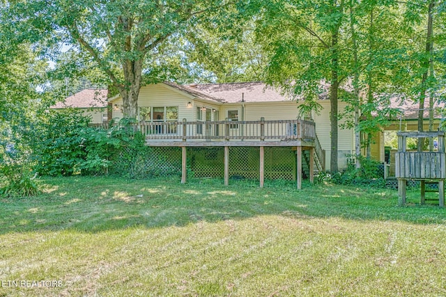 view of yard with a deck