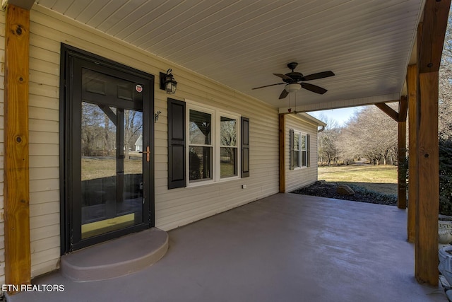 view of patio / terrace featuring a porch and ceiling fan