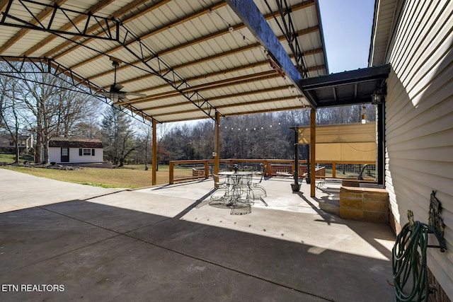 view of patio / terrace featuring an outdoor structure