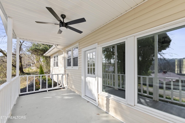 view of patio / terrace featuring ceiling fan and covered porch