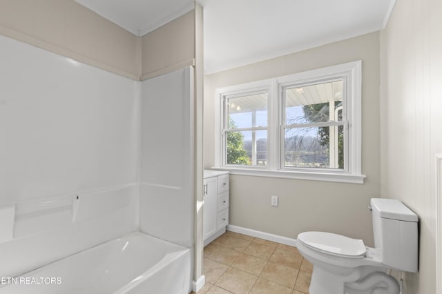 full bathroom with tile patterned floors, vanity,  shower combination, and toilet