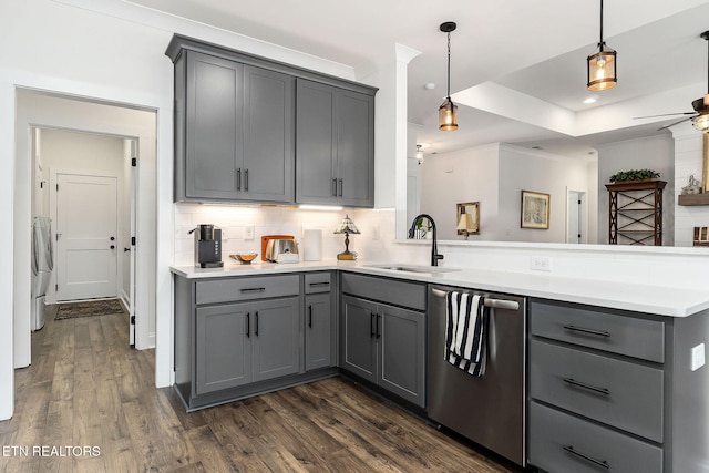 kitchen with dishwasher, gray cabinets, and sink