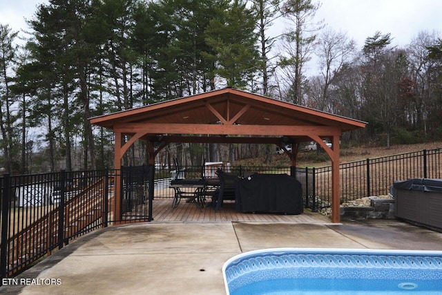 exterior space featuring a gazebo, a grill, and a patio