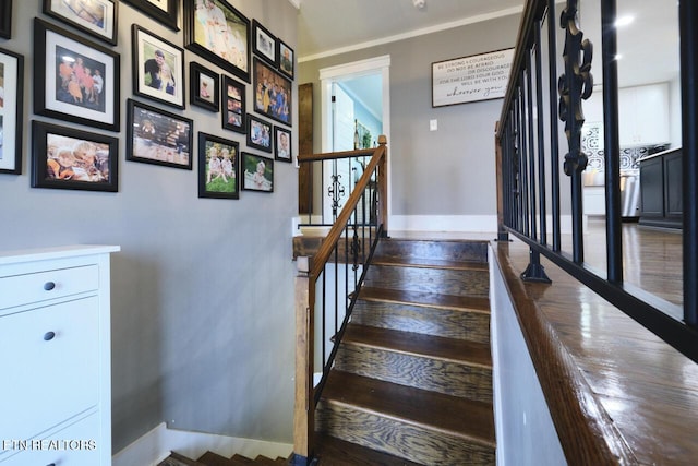 stairway with crown molding