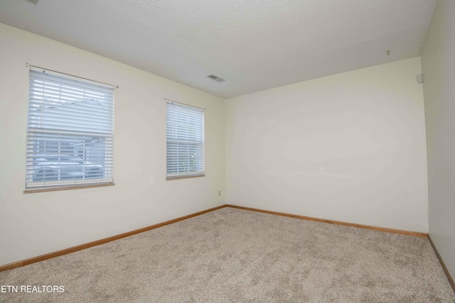 spare room featuring carpet and a textured ceiling