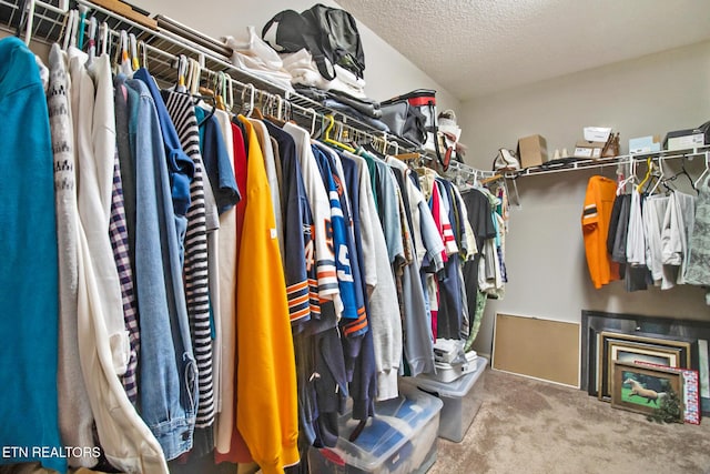 walk in closet with carpet