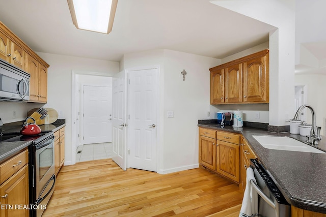 kitchen featuring sink, light hardwood / wood-style floors, and appliances with stainless steel finishes