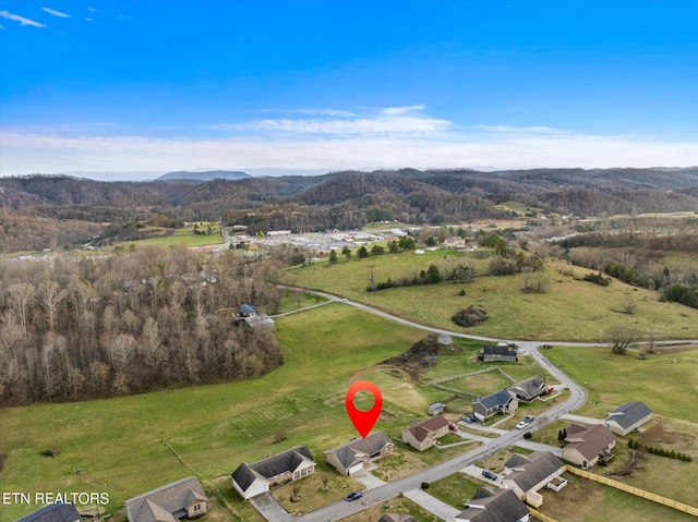 birds eye view of property with a mountain view