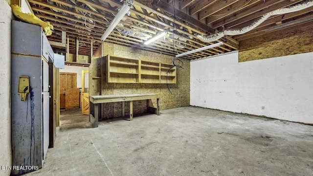 basement featuring a workshop area