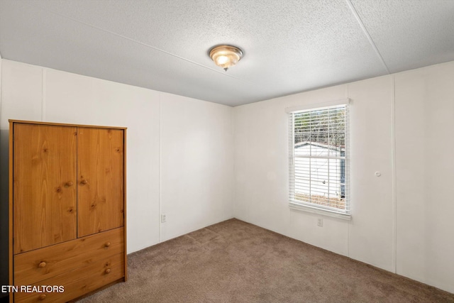 unfurnished room with carpet flooring and a textured ceiling