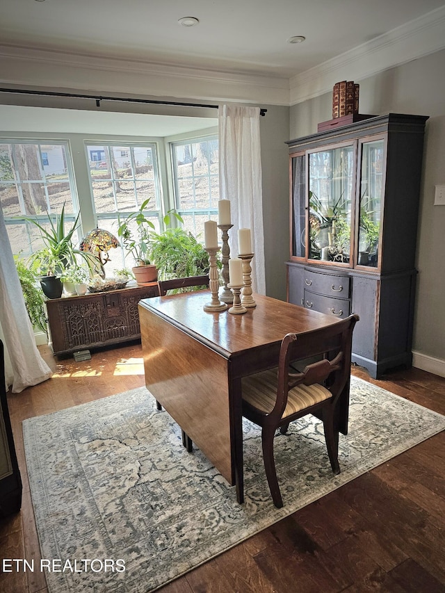 dining area featuring crown molding and hardwood / wood-style floors