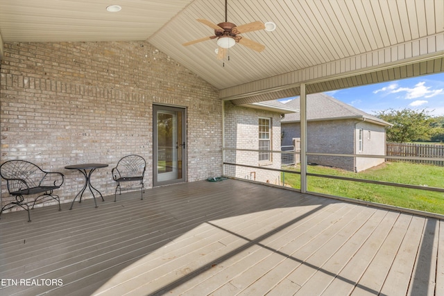 wooden terrace with ceiling fan