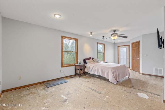 bedroom featuring ceiling fan