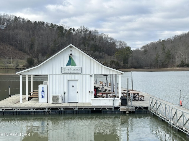 dock area featuring ac unit and a water view