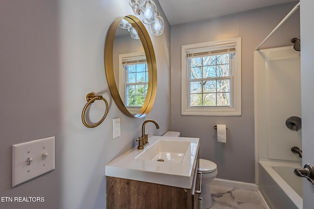 full bathroom featuring vanity, shower / bathtub combination, and toilet