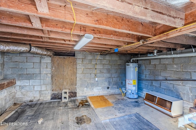 basement with water heater