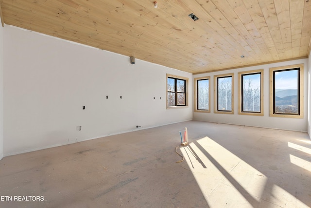 empty room with wood ceiling