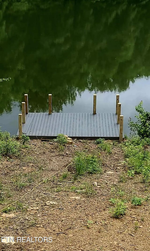 view of dock with a water view