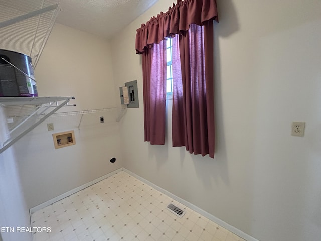 laundry room featuring hookup for an electric dryer, electric panel, and hookup for a washing machine