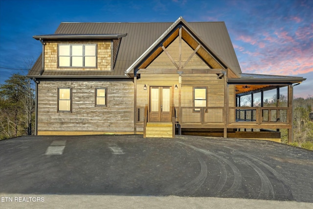 view of front facade with french doors