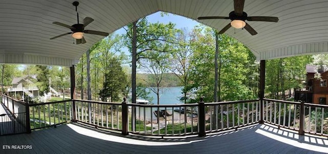 wooden terrace with ceiling fan