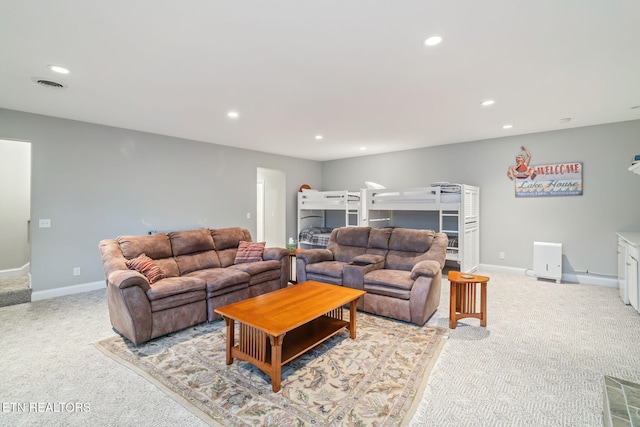 living room with light carpet