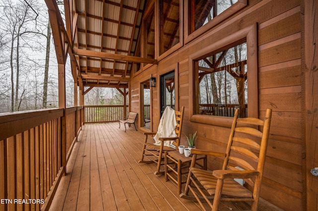 view of snow covered deck